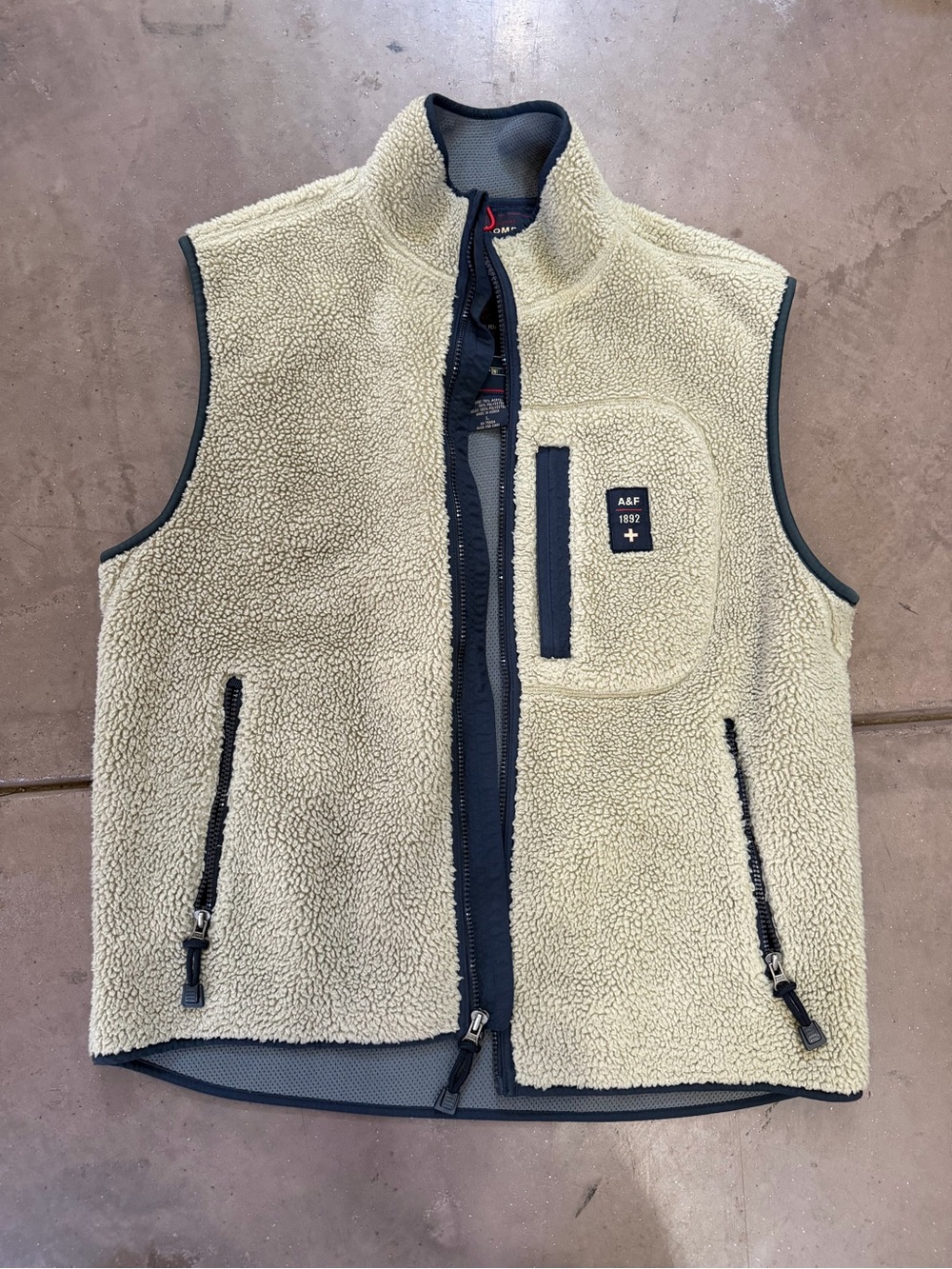 Abercrombie & Fitch Cream Sherpa Vest with Navy Trim